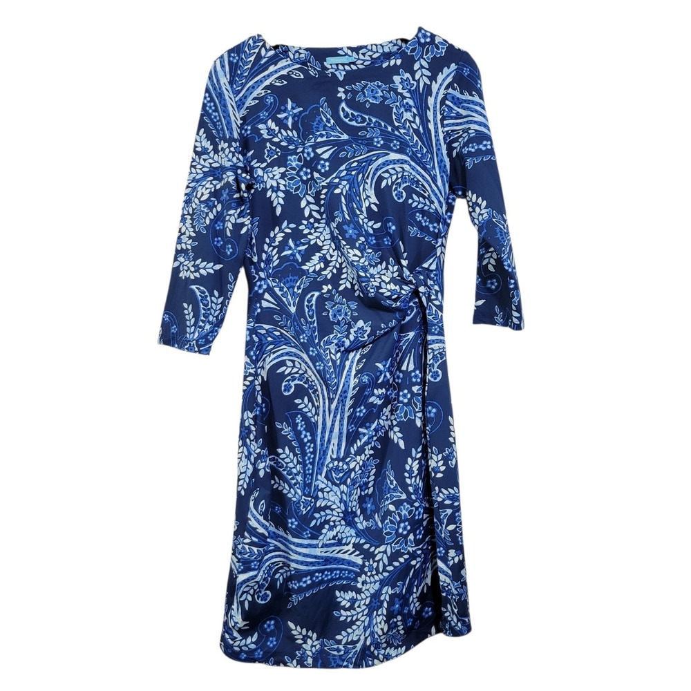 J McLaughlin Floral Paisley Dress Womens Small Blue White Catalina Cloth